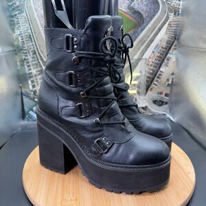 KILLSTAR BROOM RIDER MOON CELESTIAL FAUX LEATHER PLATFORM GOTH BOOTS WOMENS SZ 8